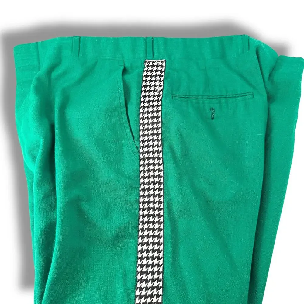 Vintage Corbin Montego Linen Trousers Green Houndstooth Stripe Squire Shop 32
